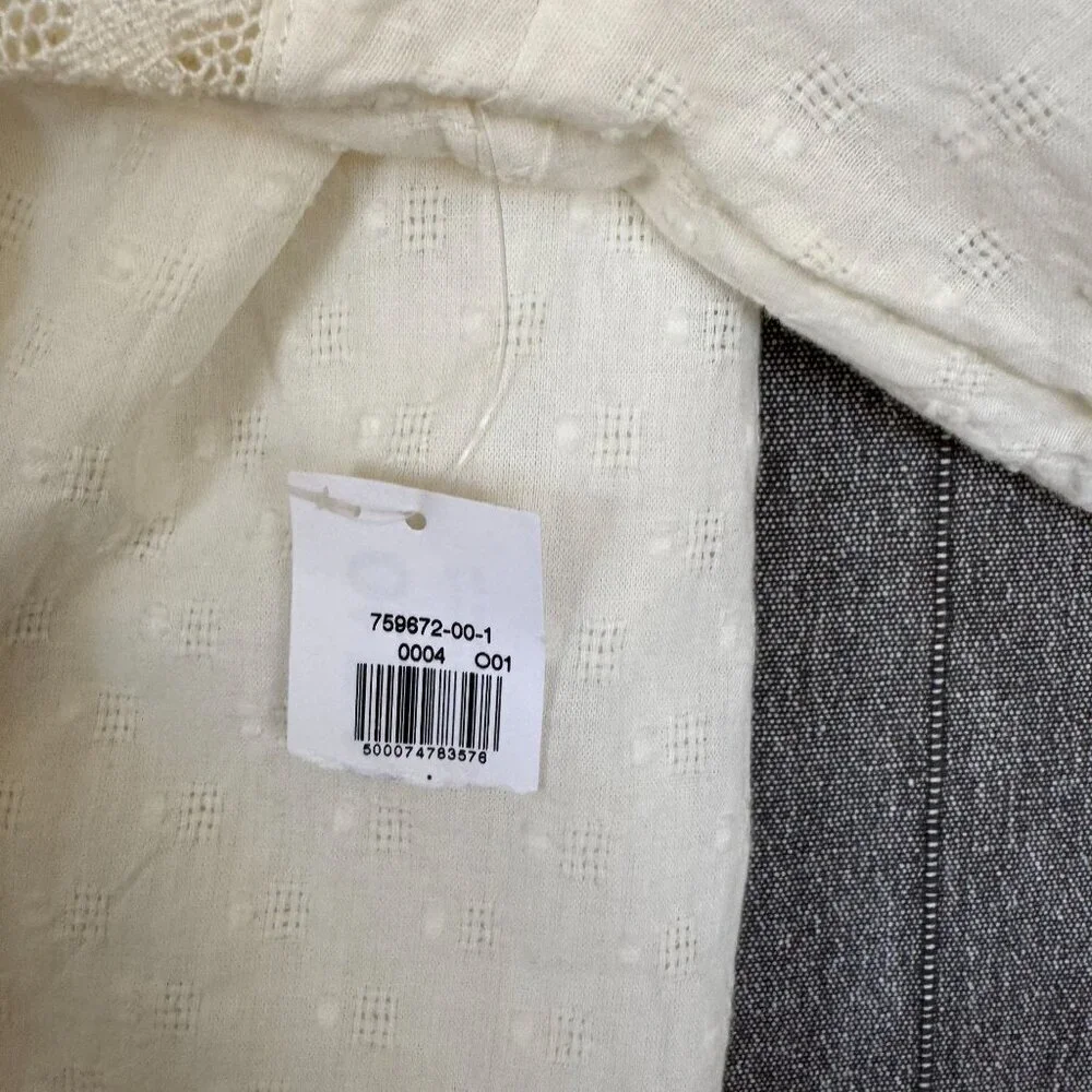 Old‎ Navy Creme De La Creme Cotton Puff-Sleeve Lace-Trim Clip-Dot Blouse Size XL